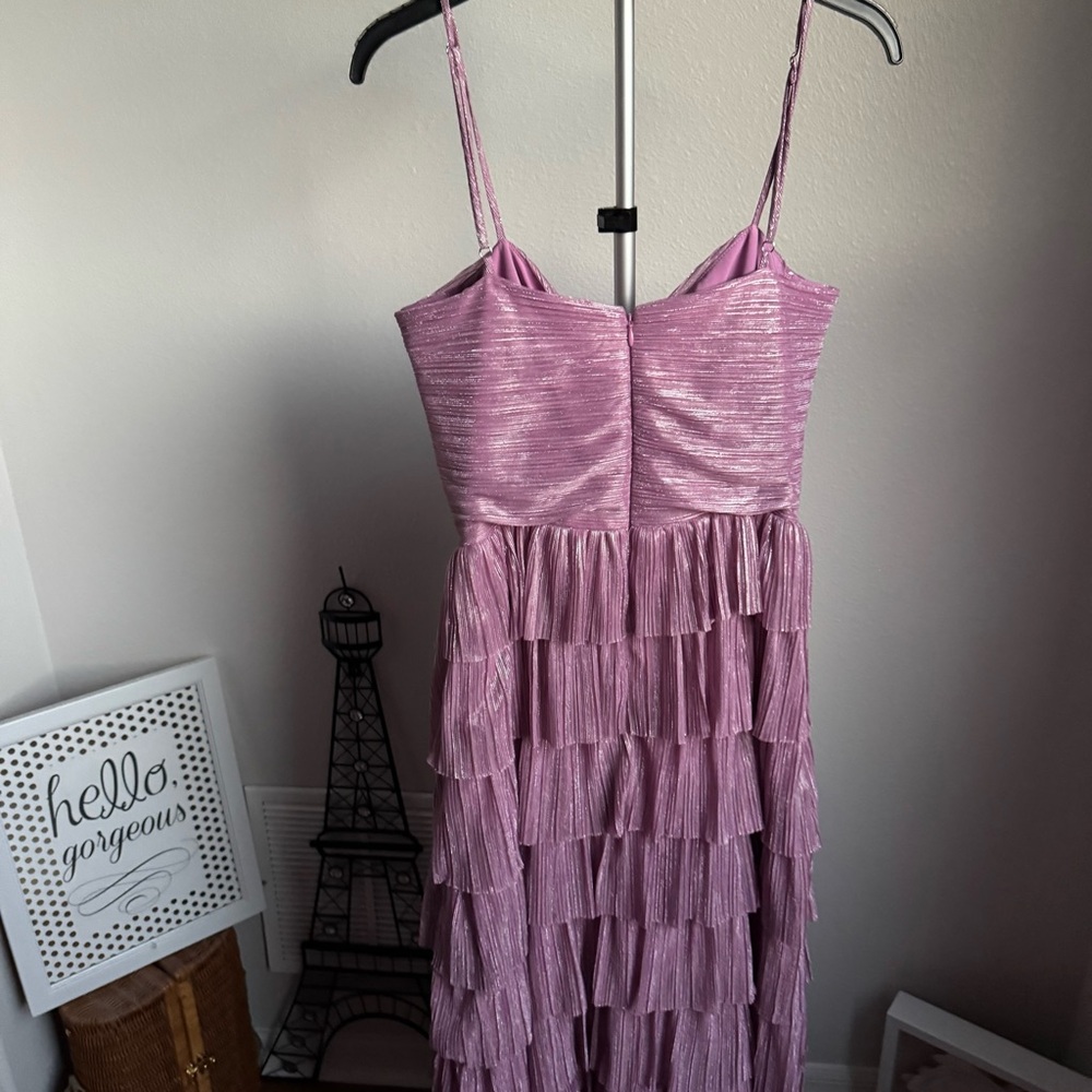 NWT Gianni Bini Grace Metallic Plisse Sweetheart Neck Cut-Out Tiered Dress Sz 8 - Picture 8 of 10
